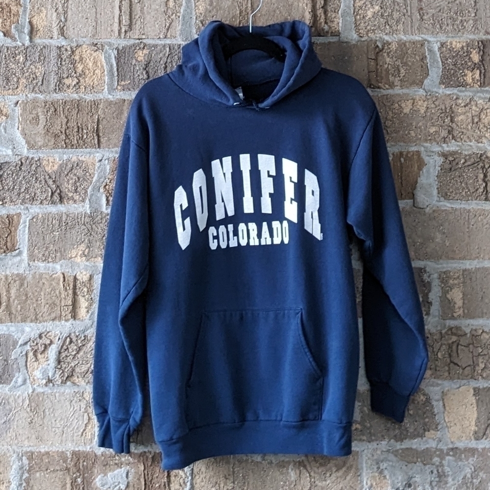 Port & Company Navy Blue Conifer Colorado Hoodie Sweatshirt Unisex Vintage